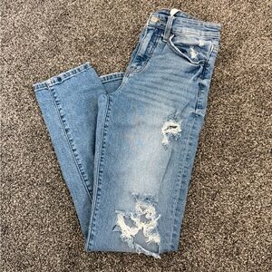 Classic Blue Distressed Women's Straight Leg Jeans